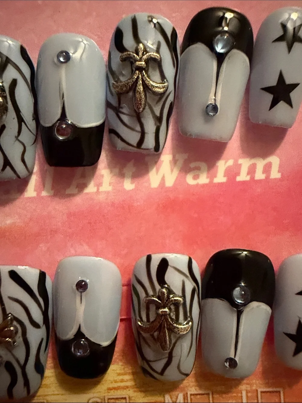 Baby blue & White Zebra Star Accent handmade acrylic Press-On Nails